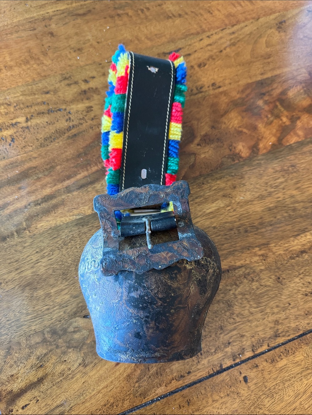Vintage Rustic Cowbell with Colorful Woven Strap
